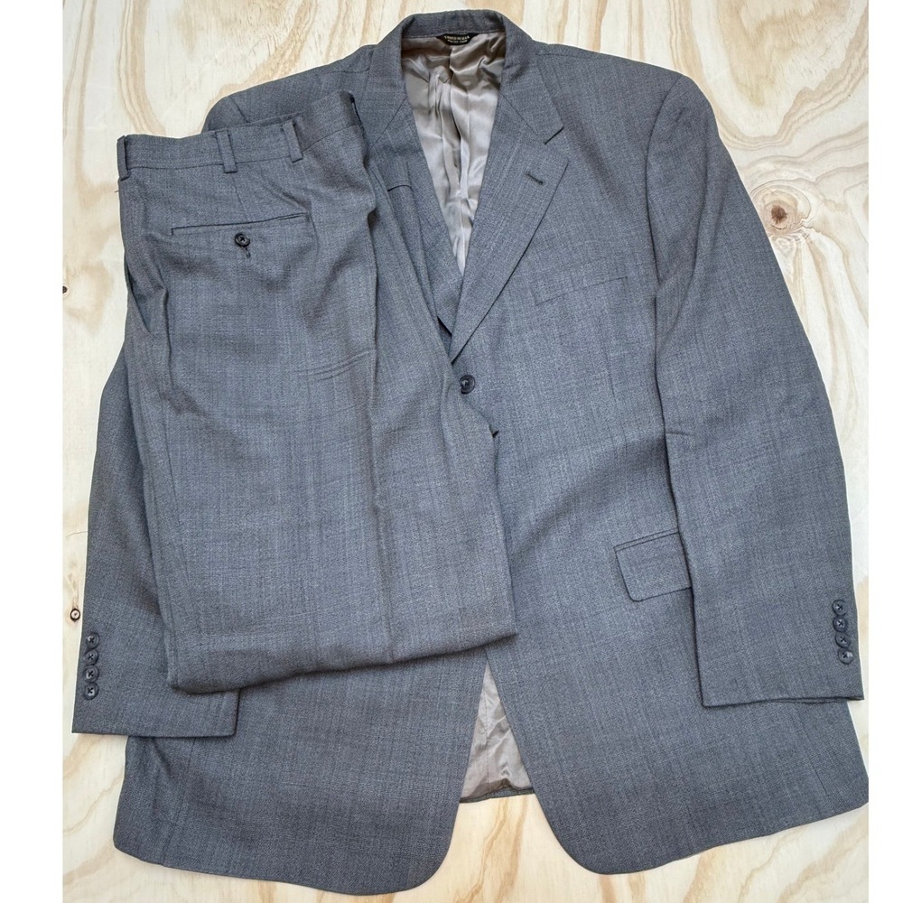 Austin Reed London Gray Glen Check 2 Piece Suit Mens 48R 41W Made in USA